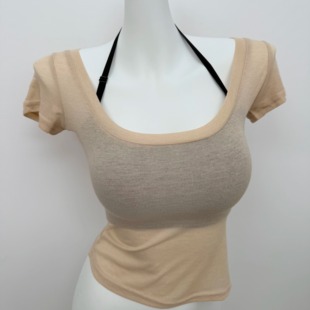 收腰显瘦纯色短袖 透视T恤女2025夏季 上衣 薄款 纯欲性感低胸U领修身