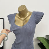 针织内搭打底衫 好看 T恤上衣修身 清凉夏日显瘦百搭短袖 女 雾蓝色