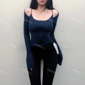 上衣紧身T恤打底衫 谁穿谁爱 天丝掐腰小性感露肩长袖 春秋内搭ins