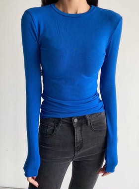 当天发 韩国正品 一直想要的红色 显身材长袖T恤打底衫秋AT653囡