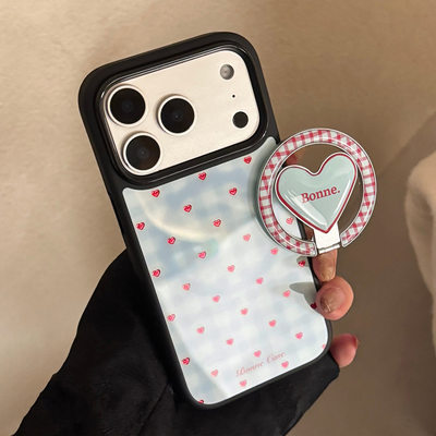 鎏金蓝格纹爱心苹果17promax手机壳iphone16韩12适用15磁吸支架14