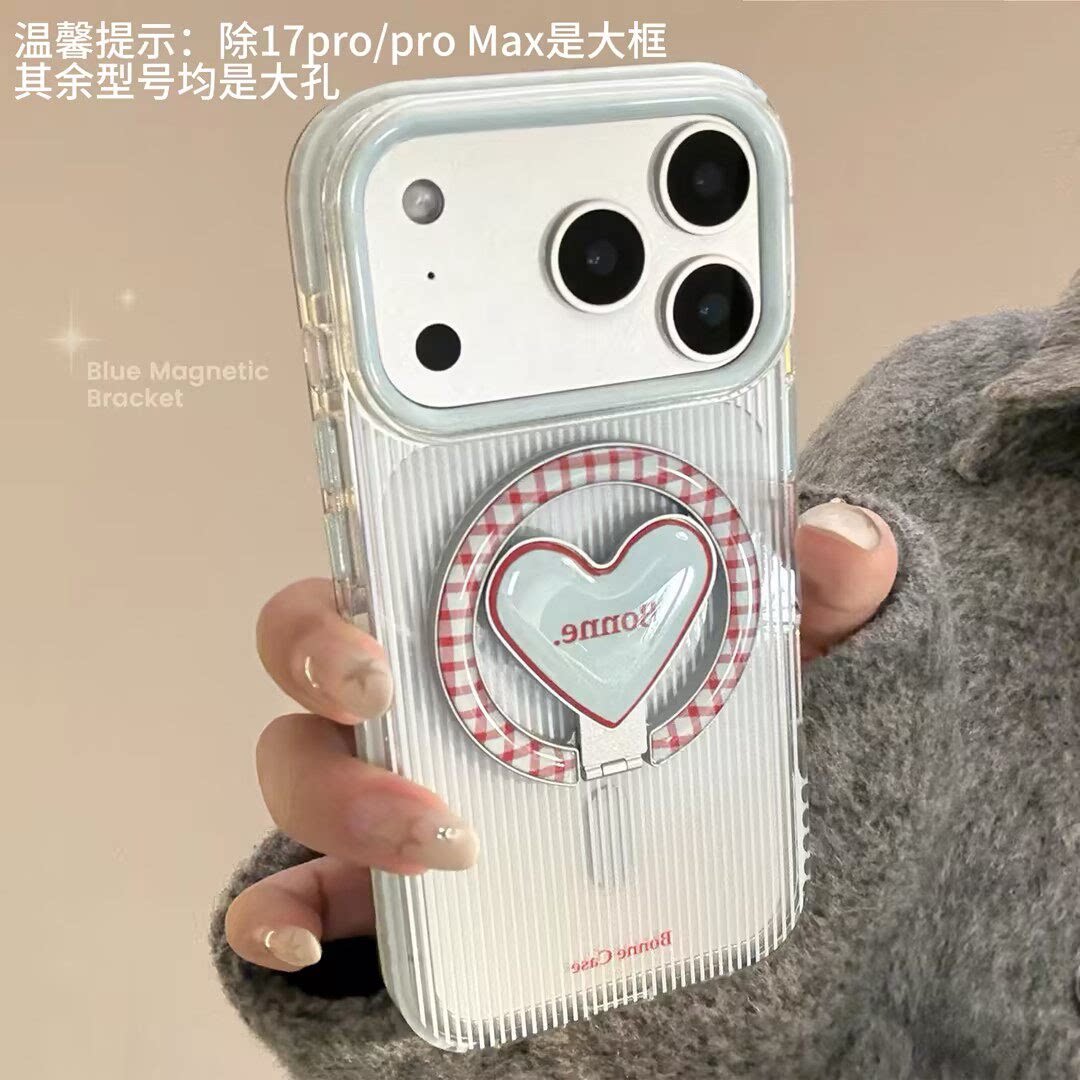 蓝红条纹爱心磁吸支架iPhone壳
