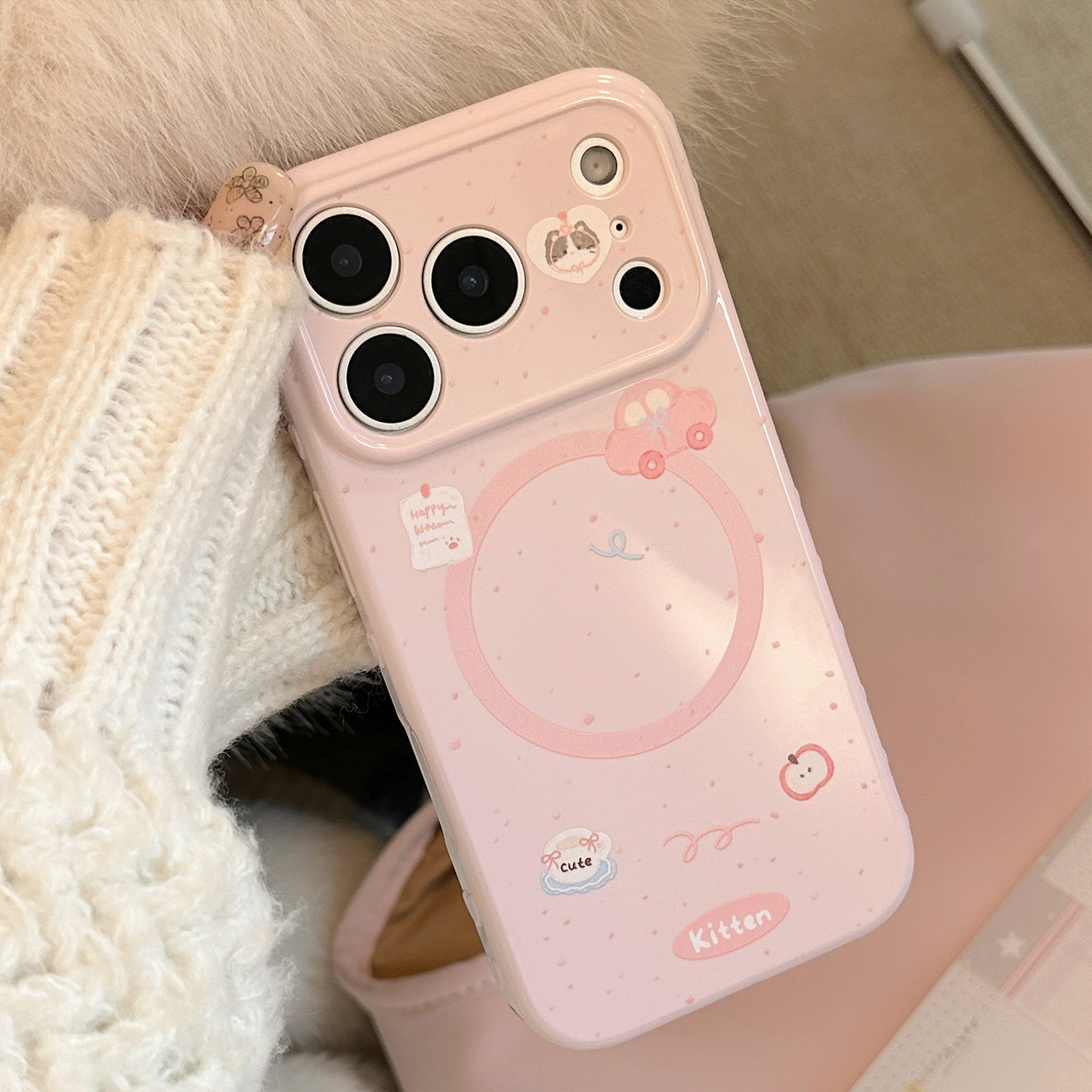 可爱猫咪苹果iPhone甜美可爱粉色卡通TPU软壳防摔保护套少女风