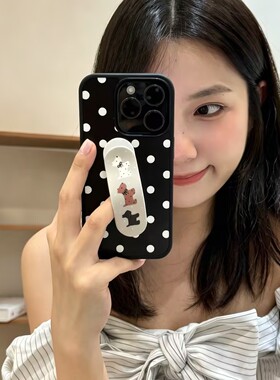韩系ins小众可爱波点创可贴小狗支架适用苹果16promax手机壳iphon
