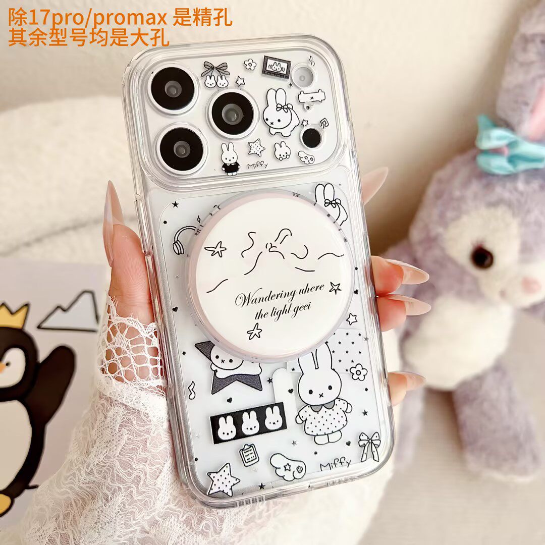 【原创】磁吸支架精孔透明米菲兔图案适用iphone17/16pro手机壳15防摔可爱