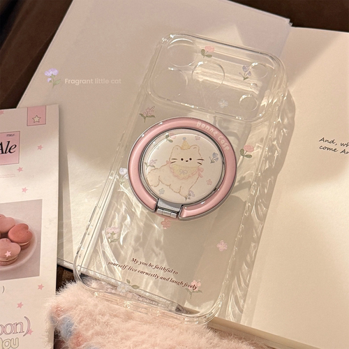 花海猫咪适用苹果16手机壳iphone17promax磁吸支架13透明卡通15软