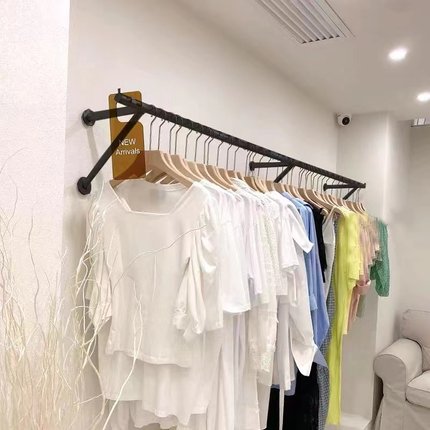 服装店衣架展示架黑色上墙展架简约单杆挂衣架女装墙上货架陈列架