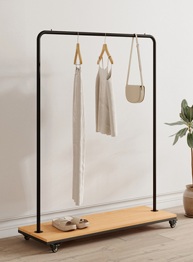 服装店衣架展示架铁艺黑色落地挂衣架女装店陈列架带板货架带轮子