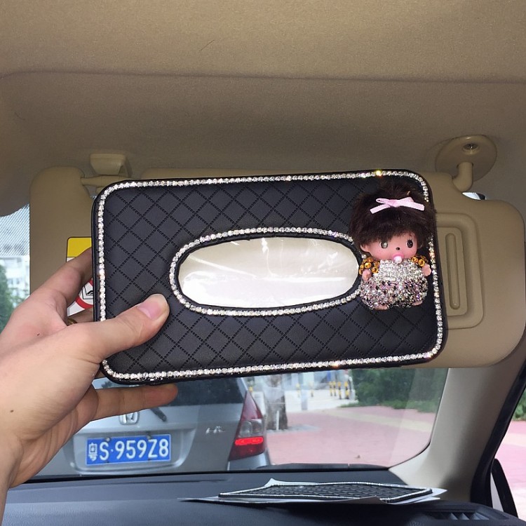 蒙奇奇水钻抽纸套可爱汽车遮阳板