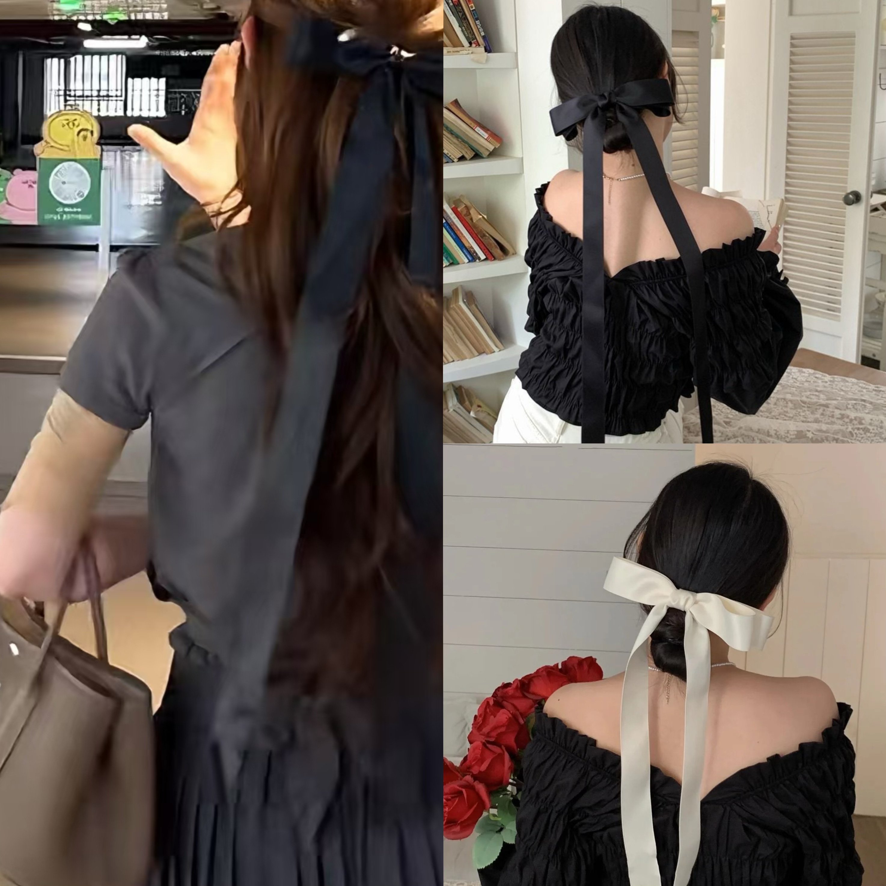 痞幼同款黑色超长蝴蝶结飘带发夹女2026新款后脑勺丝带法式头发饰
