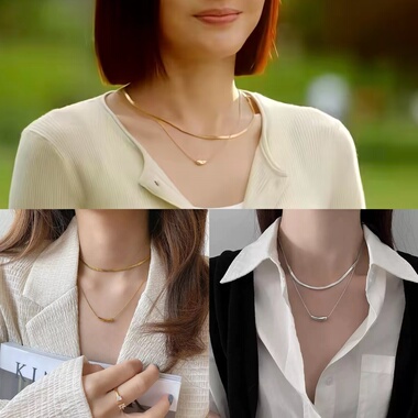 秦岚谭思婷同款金色双层叠戴项链男女锁骨链小众设计不撞款蛇骨链