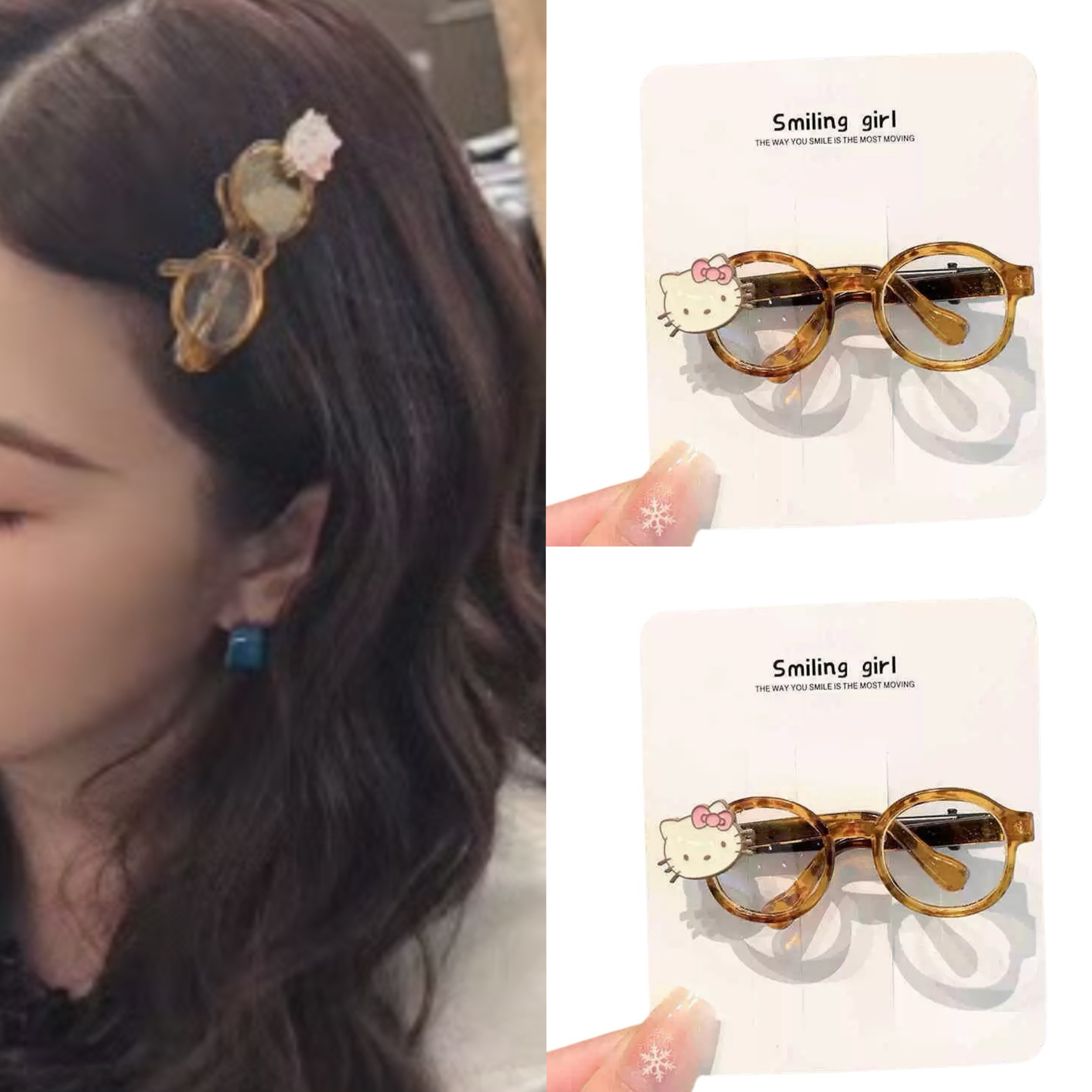 浪姐7阚清子同款猫咪小眼镜发夹女儿童前额刘海碎发边夹宝宝发卡