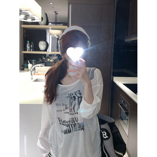 薄款 美式 t恤女秋季 慵懒风字母印花罩衫 宽松显瘦辣妹上衣 长袖
