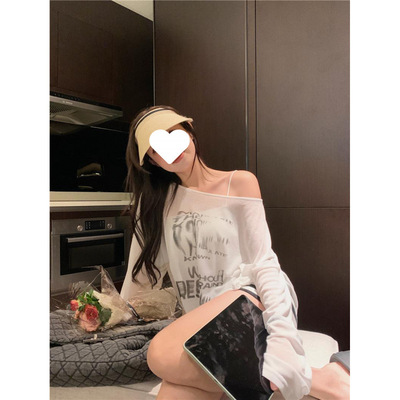 美式慵懒风字母印花防晒罩衫长袖