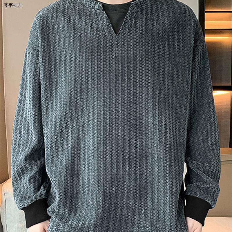 帝宇神龙假两件卫衣男秋季新款设计感潮牌宽松百搭圆领打底衫男士
