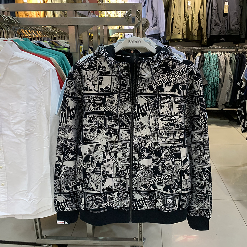 正品班尼路秋季阿童木系列男装满版印花潮流拉链连帽卫衣外套上衣