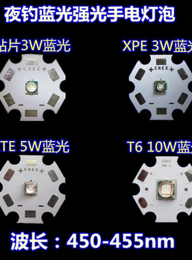 夜钓3w5w10w高亮蓝光led灯珠