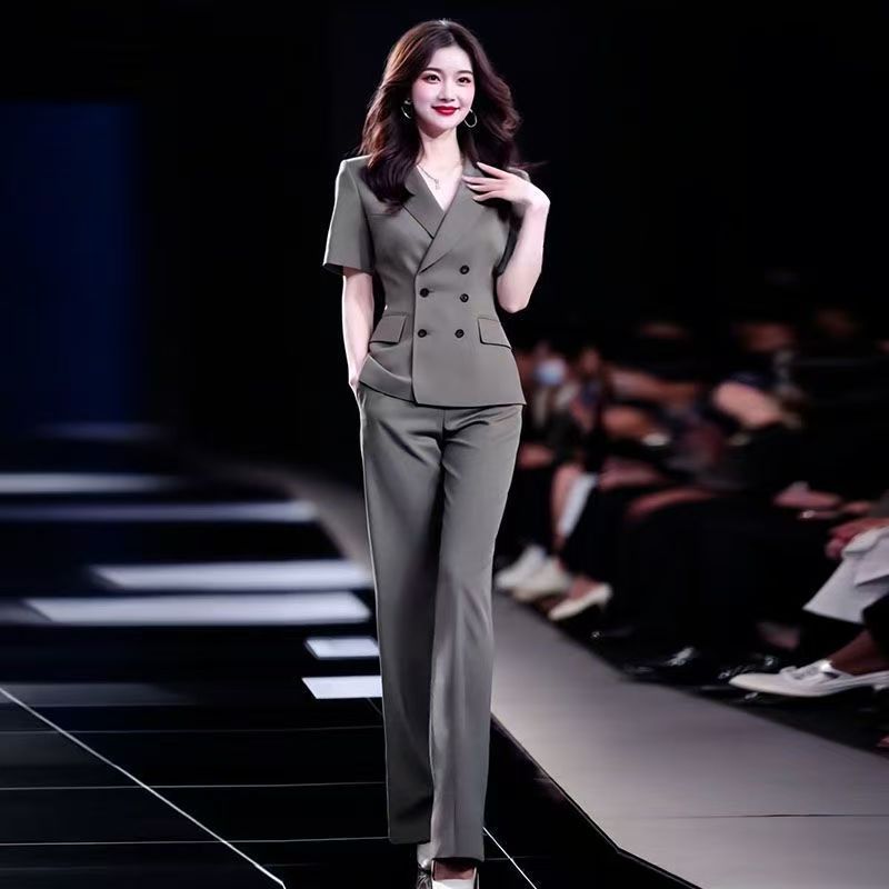 2026夏季短袖西装阔腿裤两件套图片