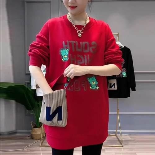 大口袋宽松长袖圆领洋气休闲上衣