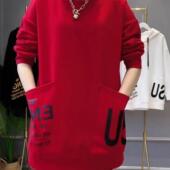 2025秋冬新款 显瘦双口袋加绒圆领卫衣女春秋款 中长款 宽松洋气时尚