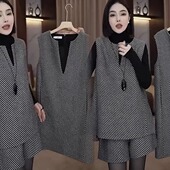 套装 2025年秋冬新款 女 斜条纹无袖 上衣短裤 时尚 高端简约气质打底衫