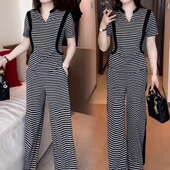 洋气质减龄条纹休闲显瘦两件套 女2025夏季 简约高级感套装 新款 时尚