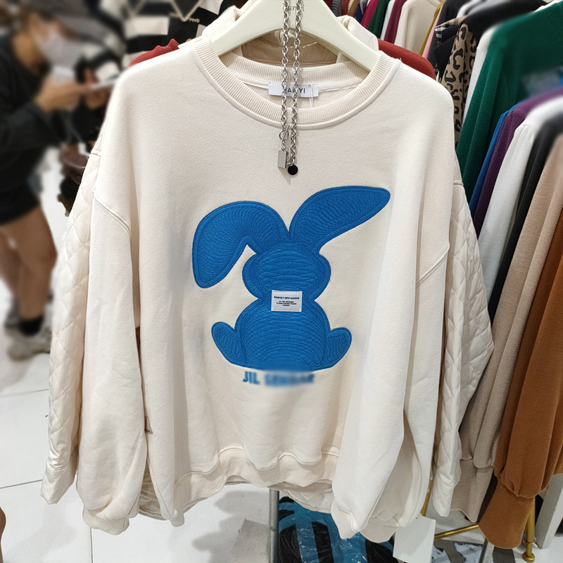 HANYI韩伊新款韩版圆领加绒宽松套头卫衣女时尚简约网红ins上衣潮