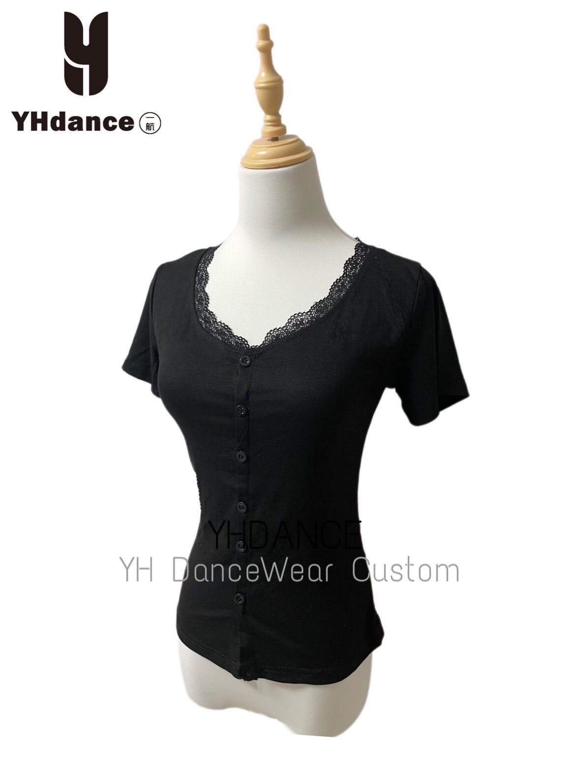 YHDANCE拉丁舞练功服女成人舞蹈服新款短袖蕾丝百搭上衣拉丁053