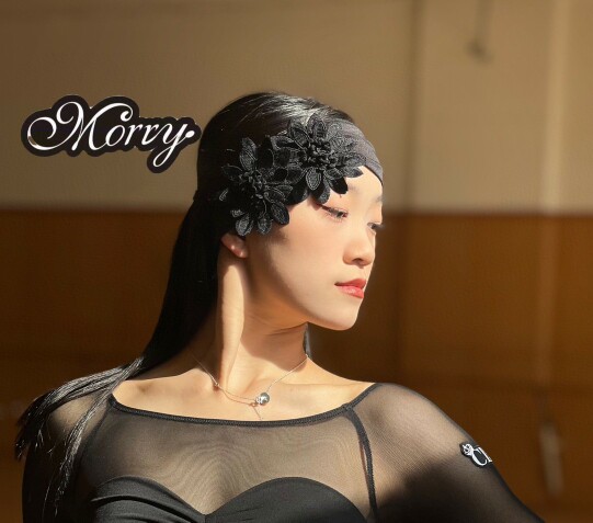 morry舞服拉丁舞服女黑白花发带练舞配饰拉丁舞比赛配饰弹力吸汗