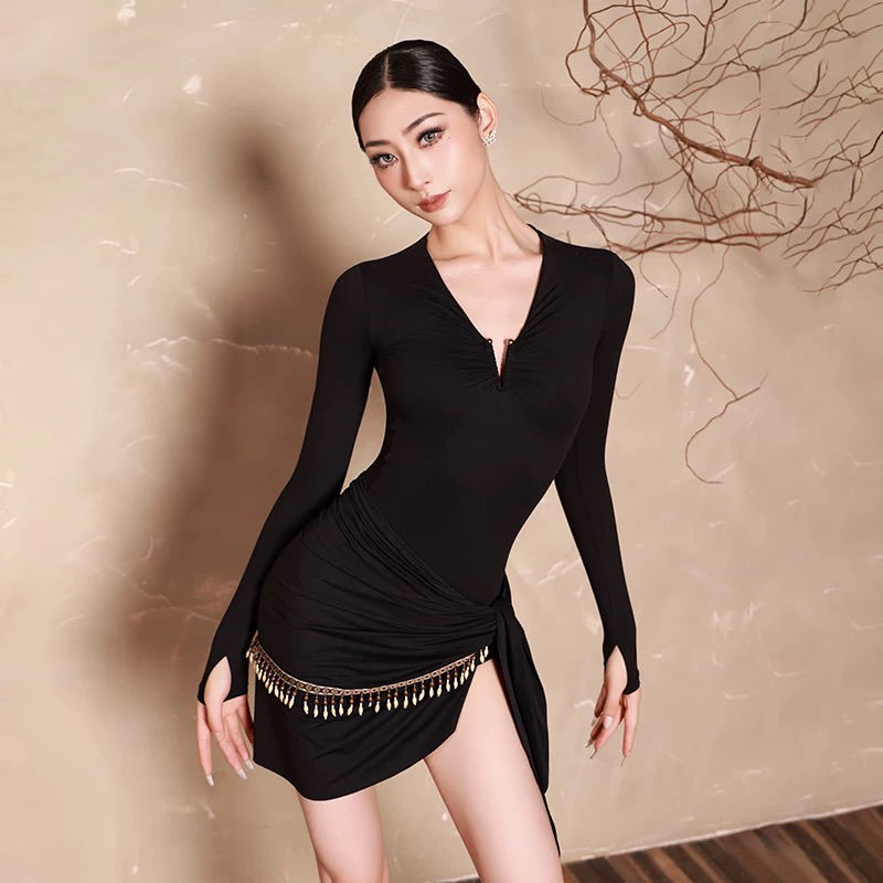 【性感杀手】拉丁舞裙蕾丝流苏短臀巾女练功服练习百搭半身包臀裙