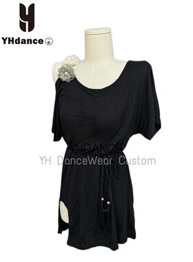 新款显瘦半袖拉丁舞服成人连体显腿长不规则裙露肩百搭教课C294