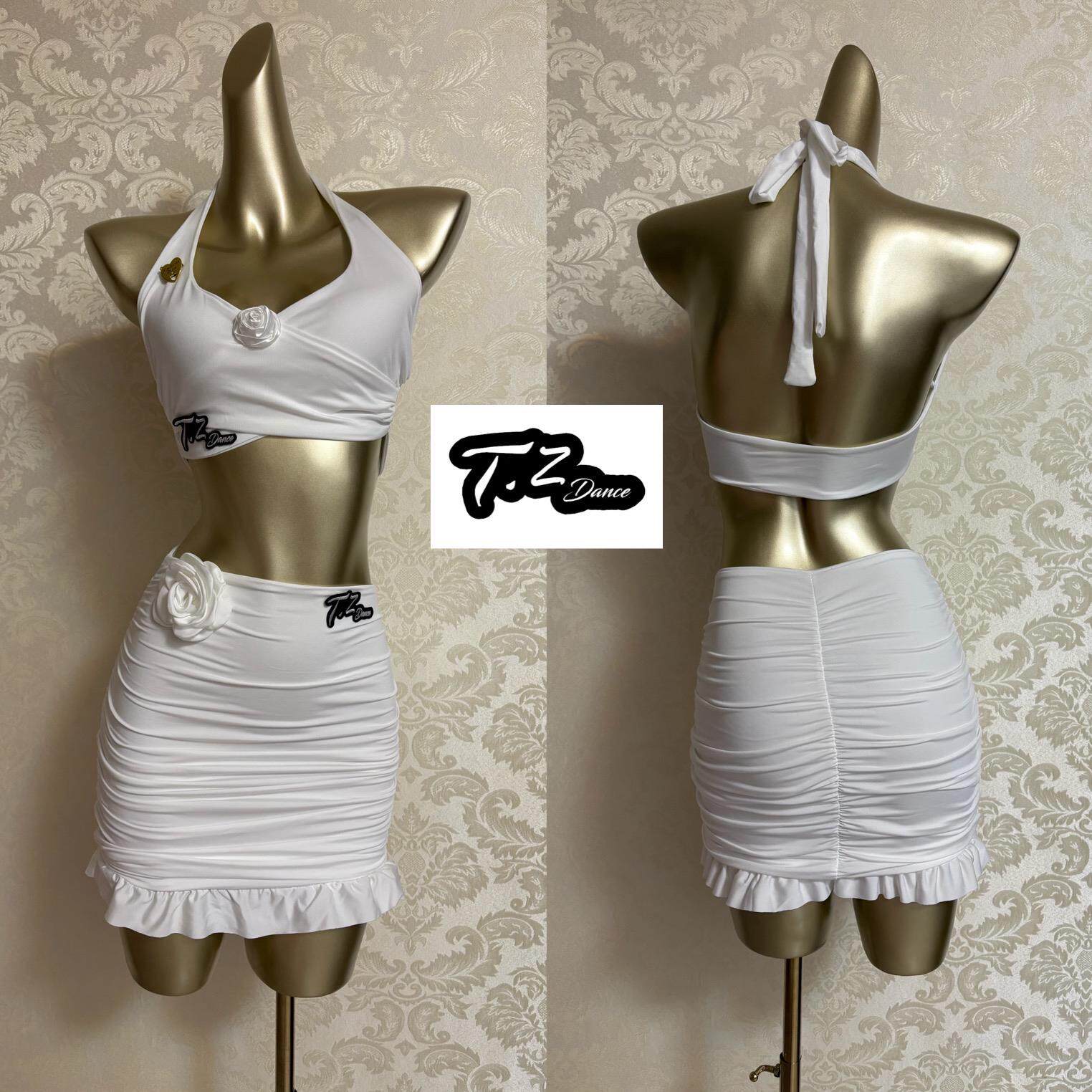 玫瑰上衣挂脖系带露背吊带夏天拉丁舞练功服女带胸棉套装半身裙