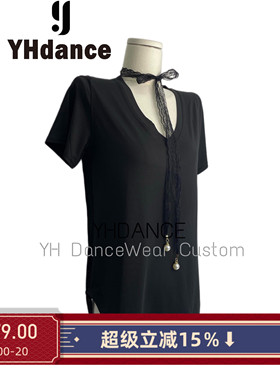 YHDANCE舞服拉丁舞宽松V领蕾丝罩衫显瘦教师短袖练舞性感斜肩C192