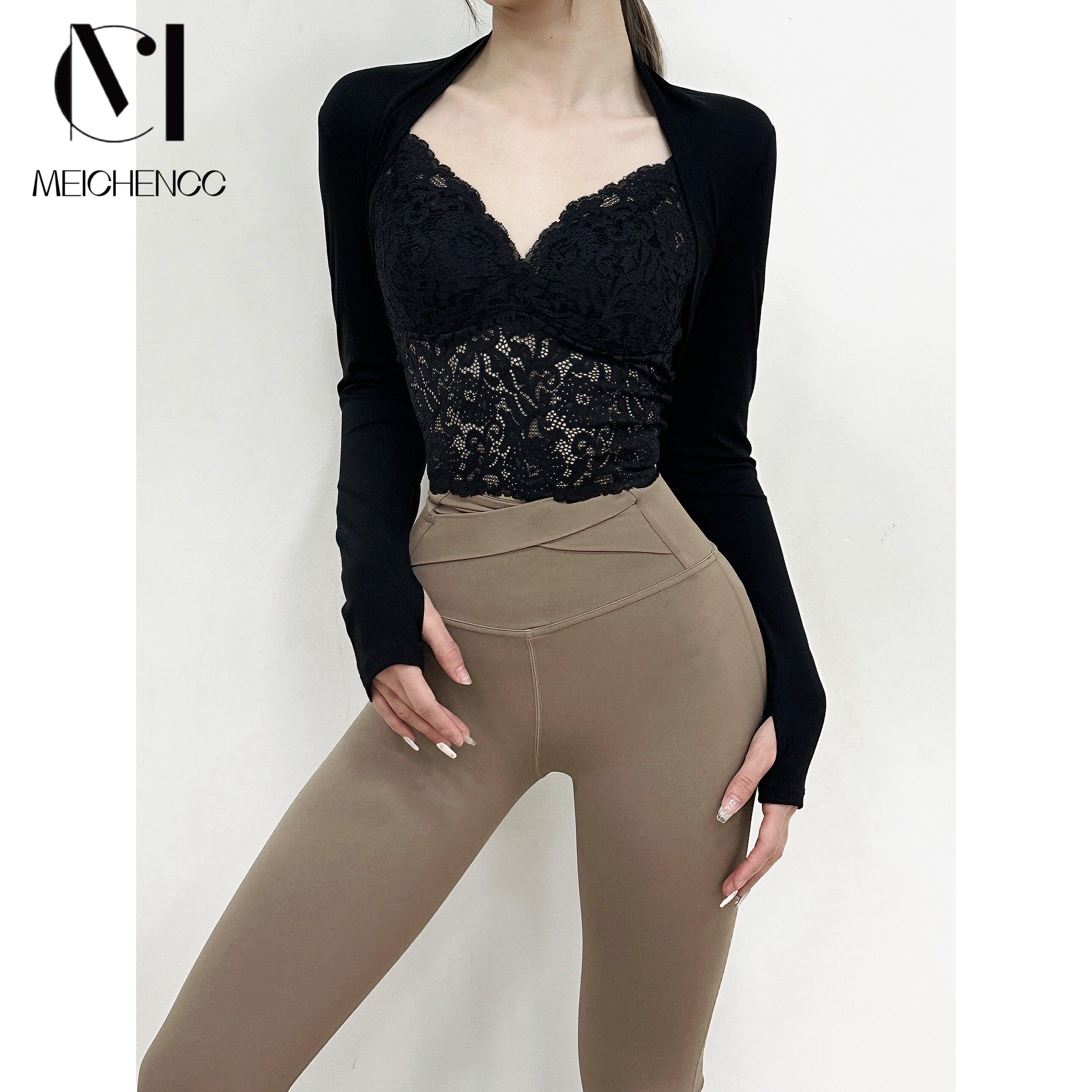 秋冬季舞服性感深色蕾丝吊带专业练功舞蹈服套装显瘦成人女喇叭裤