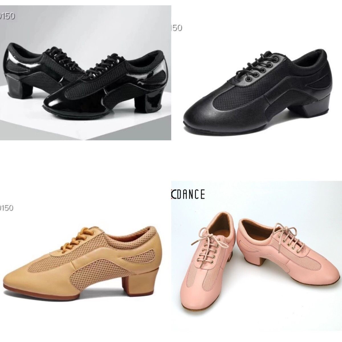 KC拉丁舞舞教师鞋肤色女超纤皮加网柔软舒适毛底国标舞练功鞋