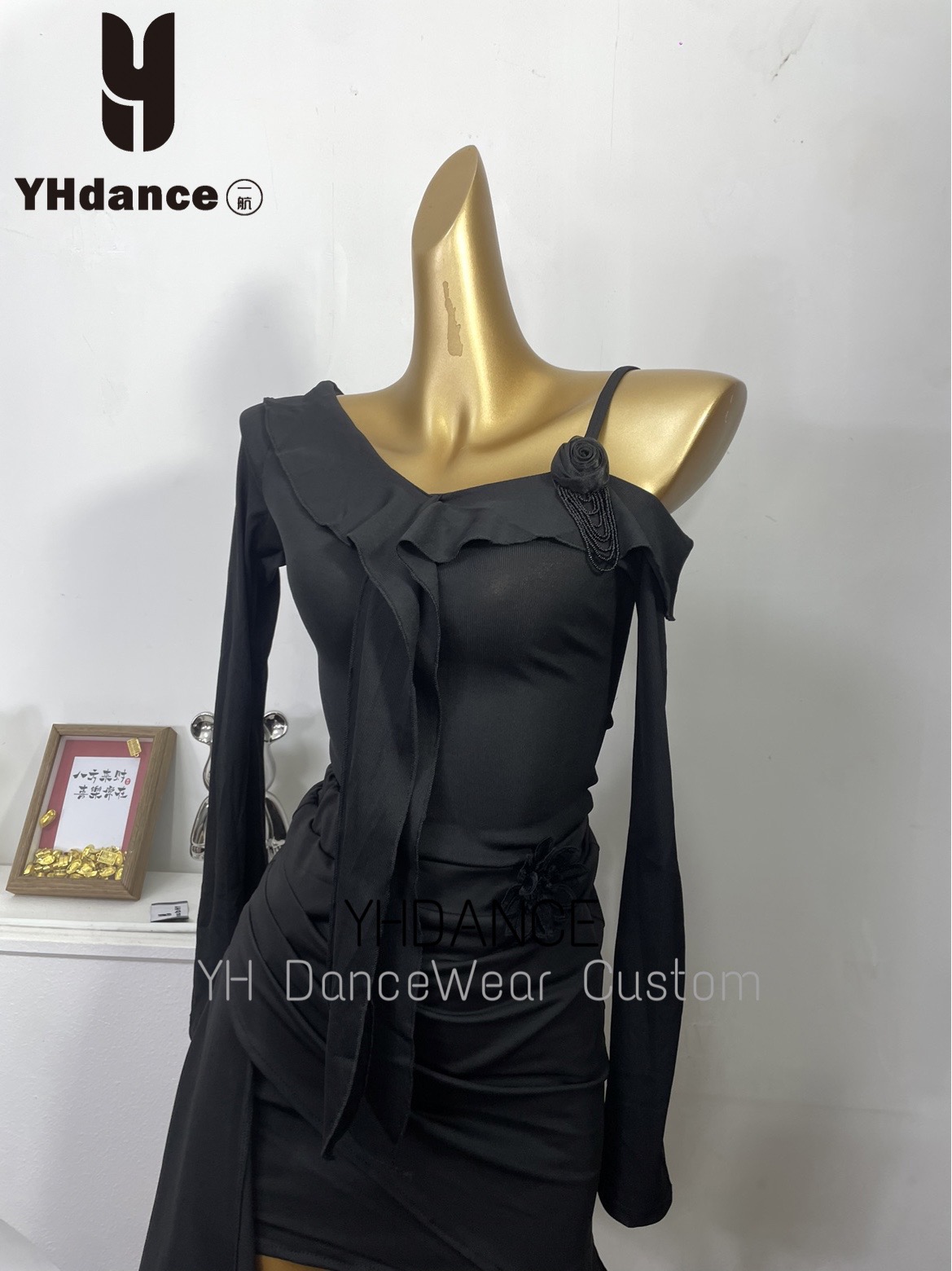 YHDANCE拉丁舞服女成人练功服上衣新款长袖露肩套装专业比赛服装