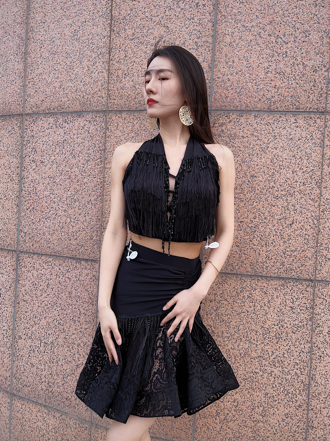 YHDANCE拉丁舞服成人流苏半身裙挂脖夏季吊带时尚表演舞比赛裙C86
