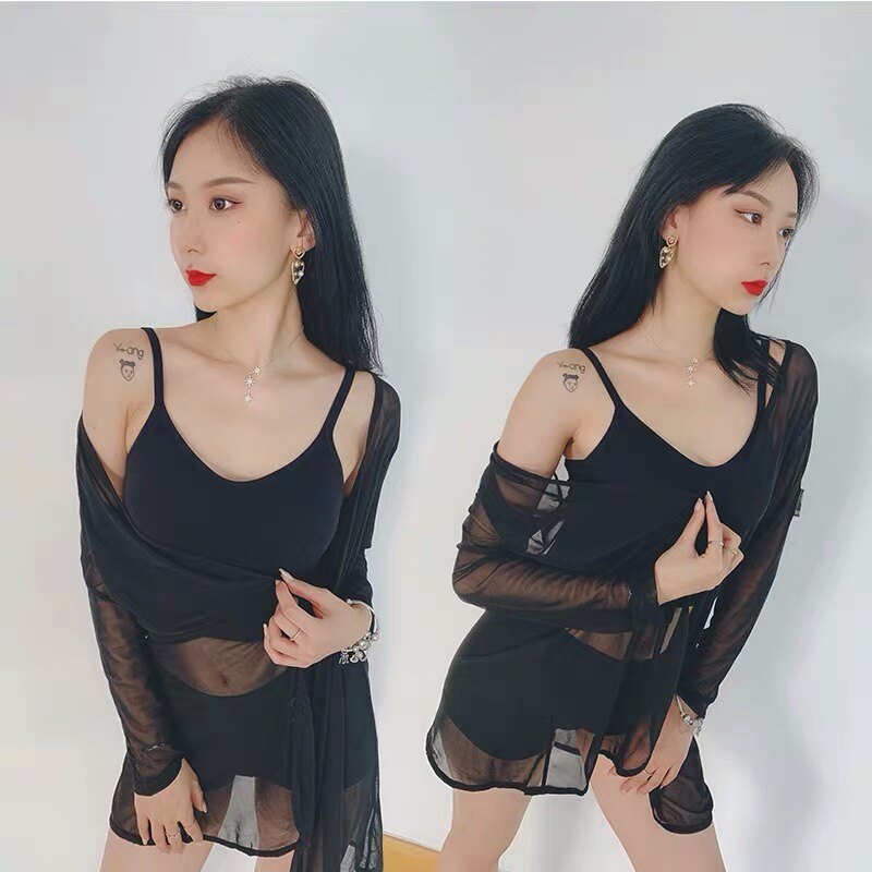 拉丁舞上衣女新款拉丁舞服网纱性感练功服舞蹈上衣女开衫显瘦外搭