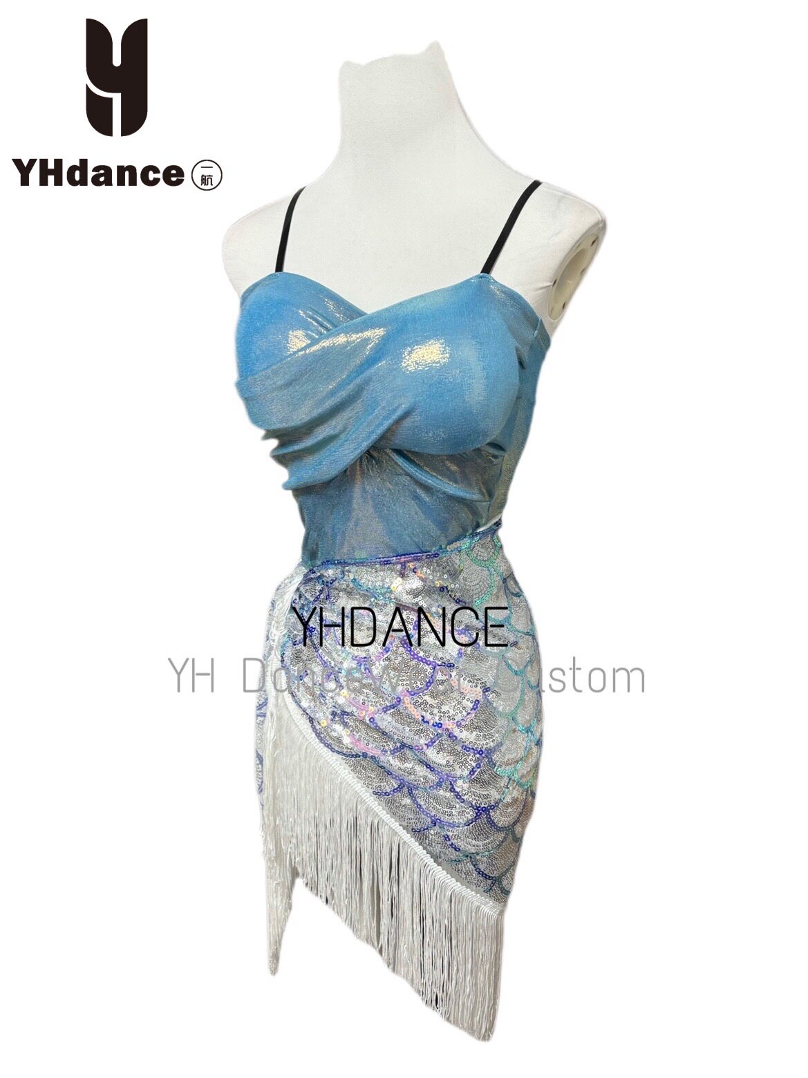 YHDANCE拉丁舞服吊带人鱼姬烫金上衣美背带胸垫女教课练舞显瘦05
