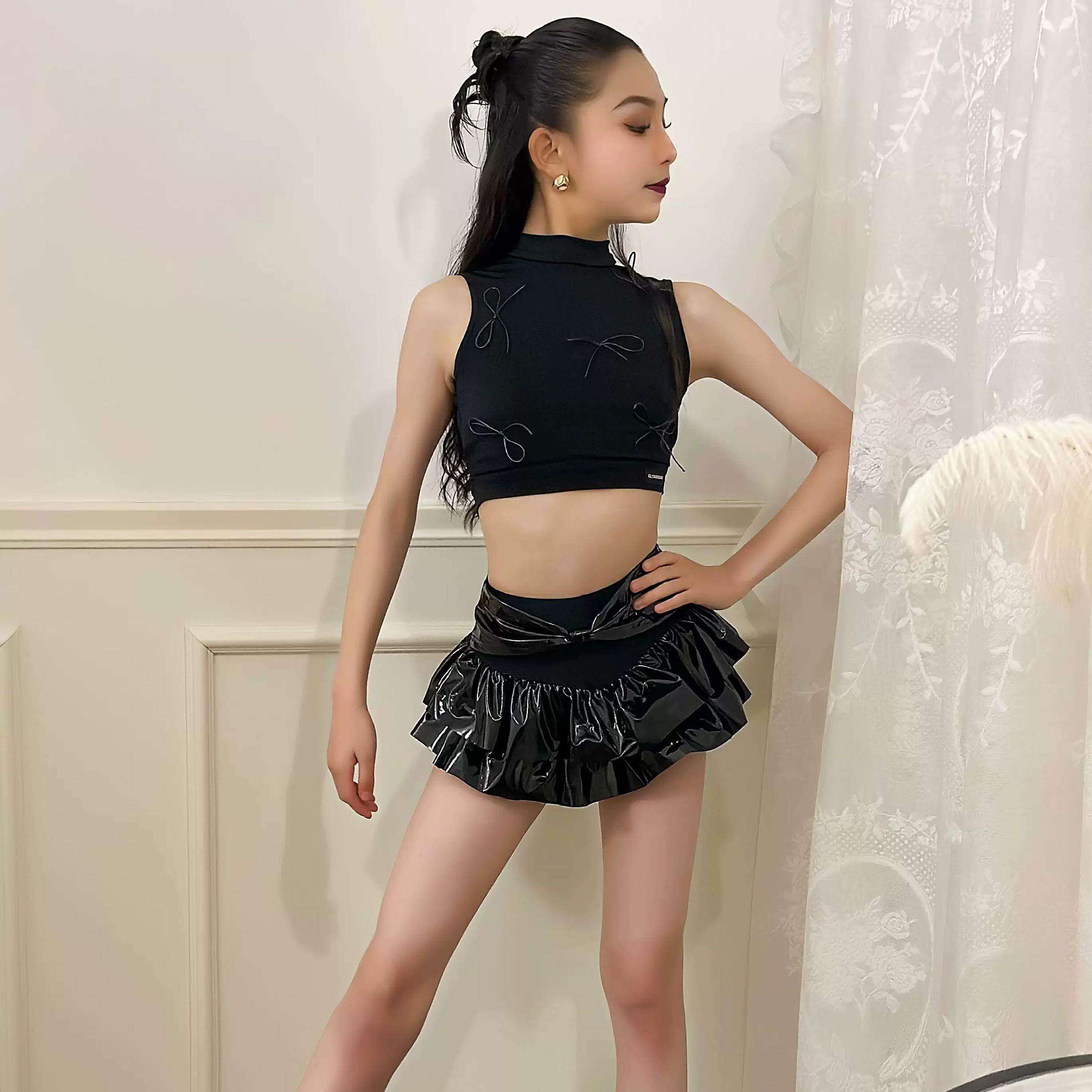 拉丁舞服春夏新款女少儿童中腰运动练习功服个性裤裙套装特价舞服