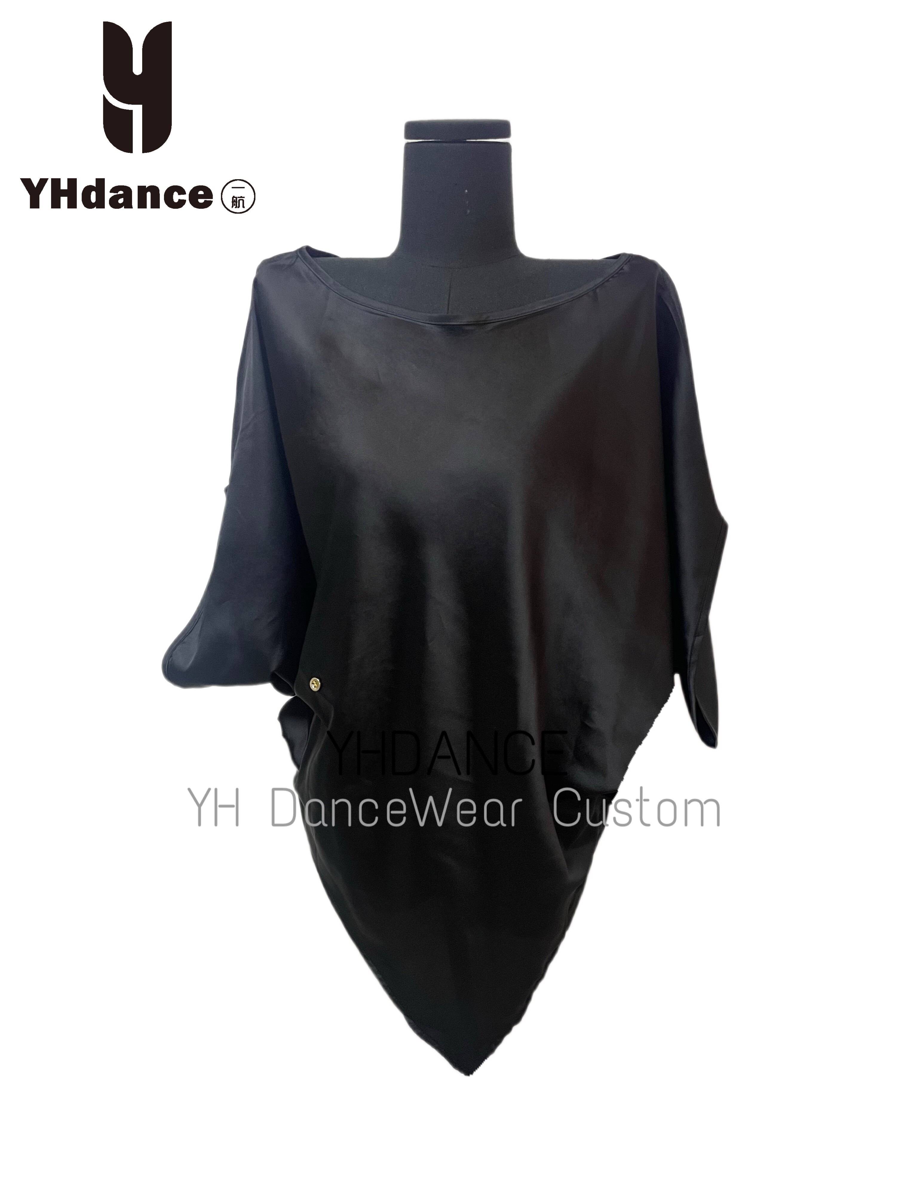 YHDANCE拉丁舞服摩登舞蝙蝠上衣裙子缎面短袖绸缎女教课显瘦c190