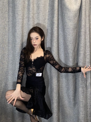 YHDANCE拉丁舞半身裙女新款蕾丝上衣鱼骨大摆裙子国标练功服C55