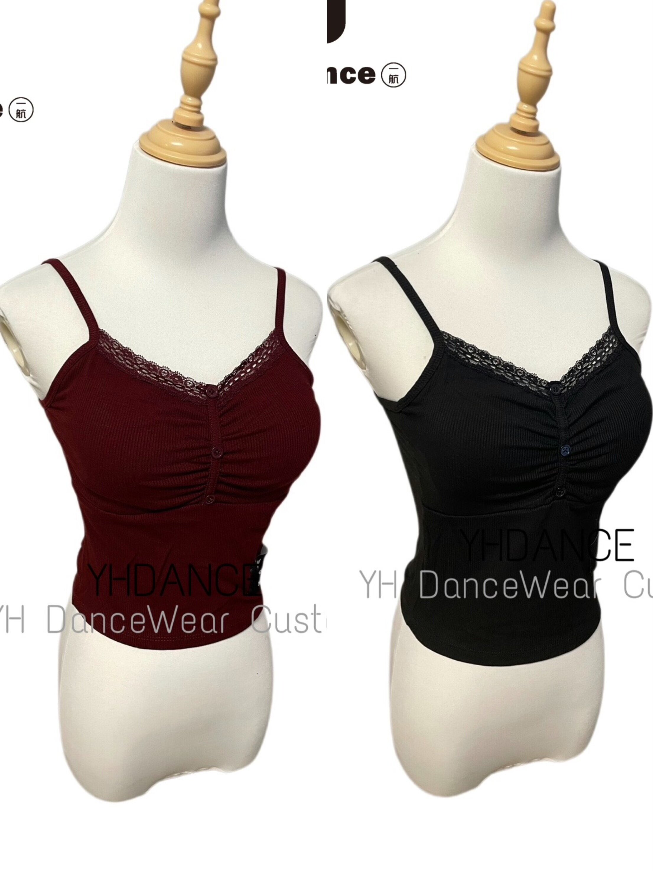 拉丁舞服摩登舞女成人紧身吊带蕾丝舞蹈练功服打底上衣弹力048
