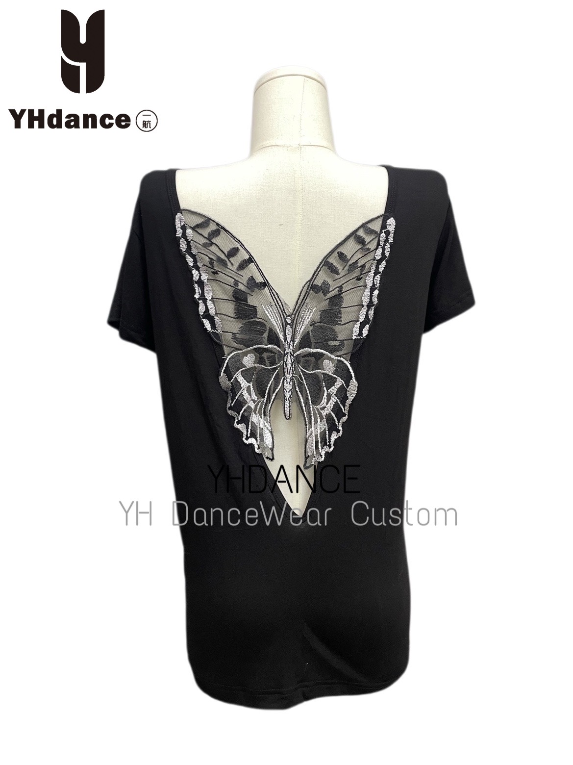 YHDANCE新显瘦短袖蝴蝶露背拉丁舞服成人上衣裙子美背显腿长C295