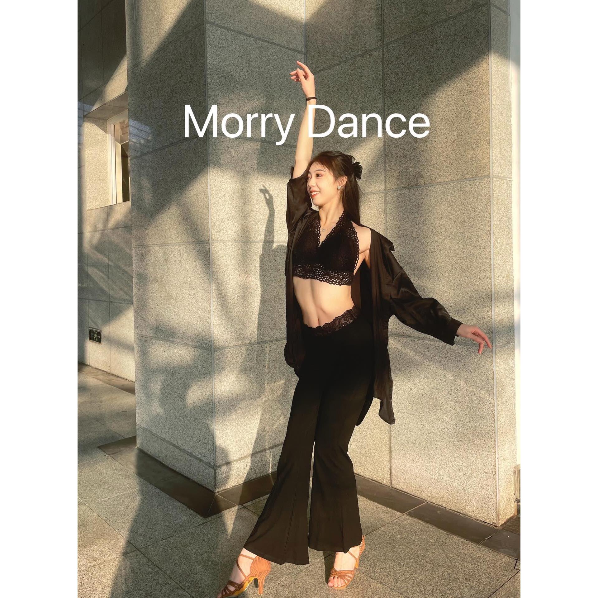 拉丁舞服长袖衬衫黑色白色男女同款蕾丝喇叭裤艺考表演出女