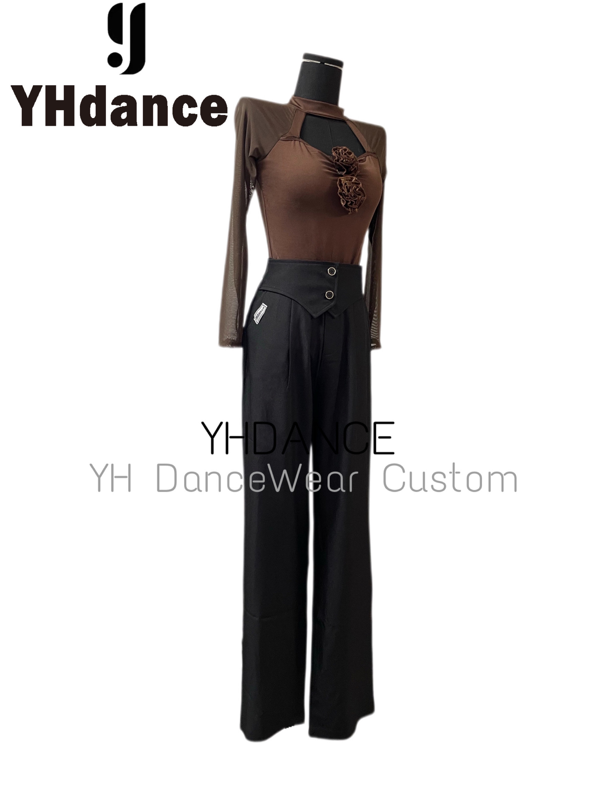 YHDANCE拉丁摩登高腰垂感西装阔腿裤女腰封设计感直筒拖地裤C164
