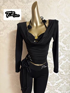 舞服拉丁舞服女成人上衣两件套带胸垫裤子练功服套装国标舞表演服