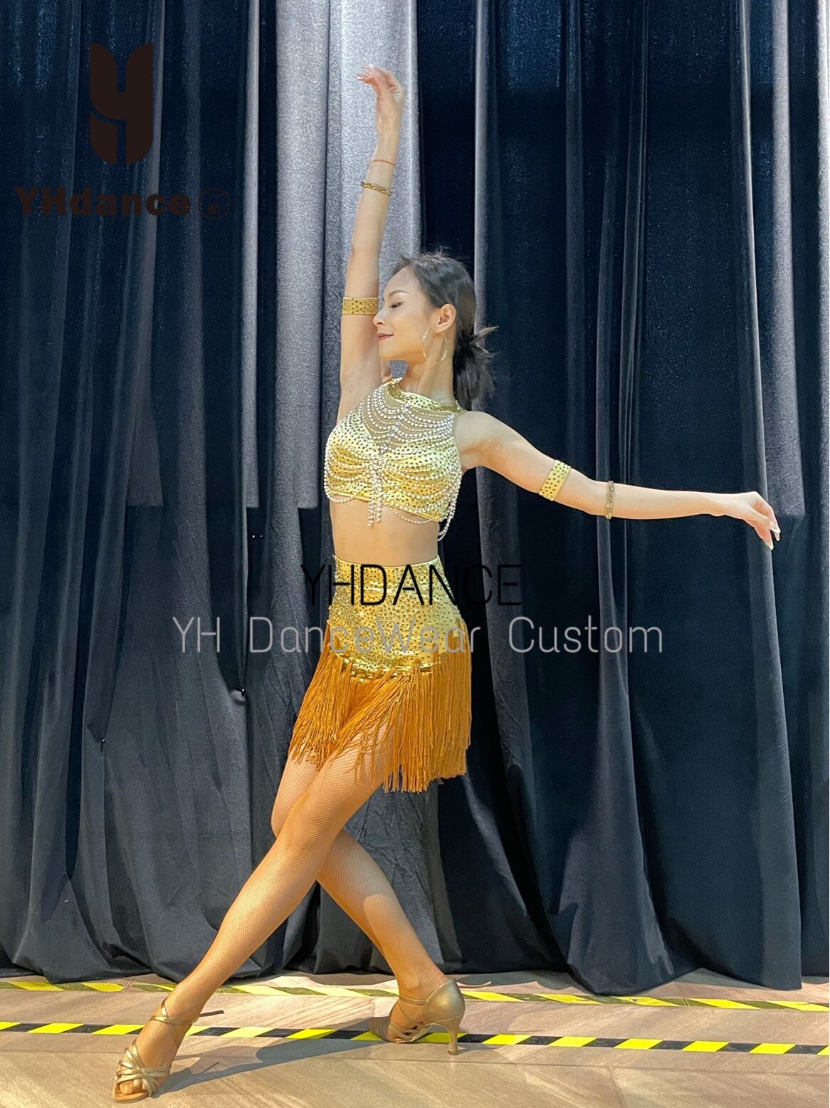 珍珠拉丁舞花服比赛专业成人高端定制表演服儿童演出服加钻艺考服
