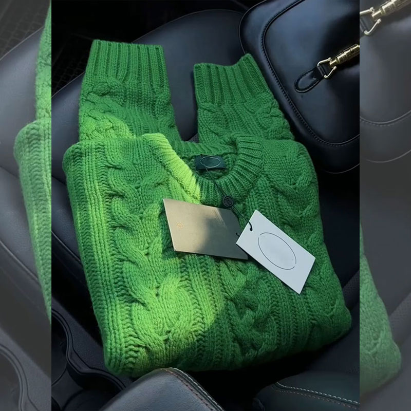 2025秋冬新款绿色毛衣慵懒高级感欧货重工麻花编织针织衫加厚上衣