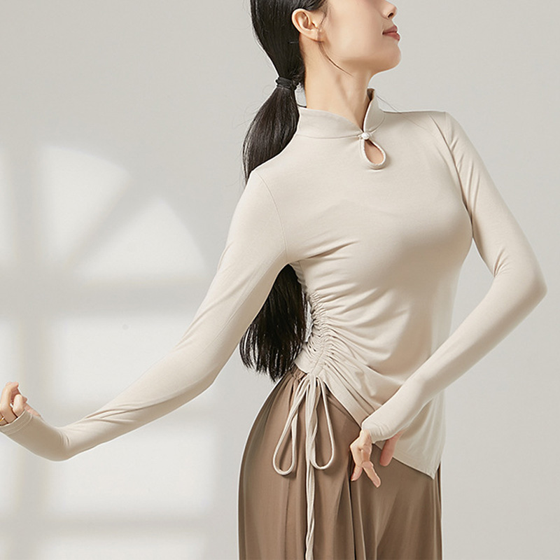 共妍舞蹈服斜角抽绳套指上衣